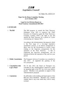 立法會 Legislative Council LC Paper No. LS2[removed]Paper for the House Committee Meeting on 11 October 2013 Legal Service Division Report on