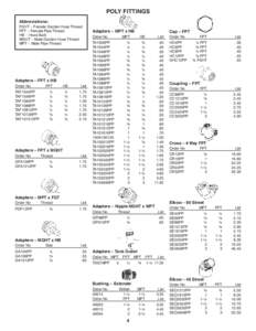 POLY FITTINGS Abbreviations: FGHT – Female Garden Hose Thread FPT – Female Pipe Thread HB – Hose Barb MGHT – Male Garden Hose Thread