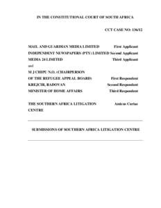 IN THE CONSTITUTIONAL COURT OF SOUTH AFRICA  CCT CASE NO: MAIL AND GUARDIAN MEDIA LIMITED