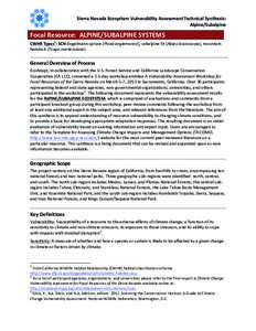    Sierra	
  Nevada	
  Ecosystem	
  Vulnerability	
  Assessment	
  Technical	
  Synthesis:	
  	
    	
  	
  	
   	
   Alpine/Subalpine	
  