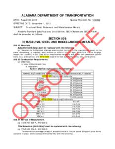 ALABAMA DEPARTMENT OF TRANSPORTATION DATE: August 22, 2012 Special Provision No[removed]EFFECTIVE DATE: November 1, 2012