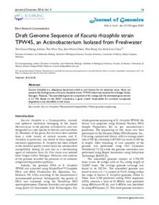 Journal of Genomics 2016, Vol. 4  Ivyspring International Publisher  Short Research Communication