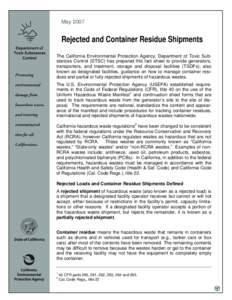 Rejected and Container Residue Shipments Fact Sheet