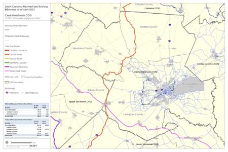 Union County Chester County South Carolina Planned and Existing Bikeways as of April 2013