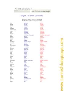 English –Cornish Dictionary  Able Above Across After