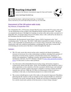 Reaching Critical Will a project of the Women’s International League for Peace and Freedom www.reachingcriticalwill.org New York: Ms. Ray Acheson, , +Geneva: Ms. Beatrice Fihn