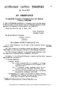 No. 18 of[removed]AN ORDINANCE To amend the Companies (Unclaimed Assets and Ordinance[removed].