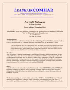 LEABHAIRCOMHAR 46 S RÁID C HILL D ARA , BAILE Á THA CLIATH 2 Phone: +353 – 1 – Email: . Web: www.leabhaircomhar.com _________________________________________________________________