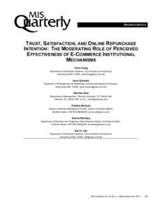 RESEARCH ARTICLE  TRUST, SATISFACTION, AND ONLINE REPURCHASE INTENTION: THE MODERATING ROLE OF PERCEIVED EFFECTIVENESS OF E-COMMERCE INSTITUTIONAL MECHANISMS