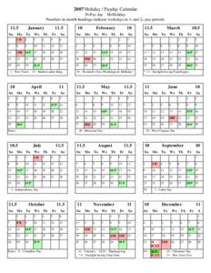 2007 Holiday / Payday Calendar P=Pay day H=Holiday Numbers in month headings indicate workdays in 1st and 2nd pay periods[removed]Su