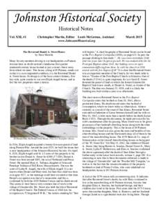 Johnston Historical Society Historical Notes Vol. XXI, #1 Christopher Martin, Editor Louis McGowan, Assistant www.JohnstonHistorical.org