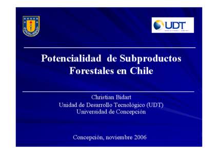 Potencialidad de Subproductos Forestales en Chile Christian Bidart Unidad de Desarrollo Tecnológico (UDT) Universidad de Concepción