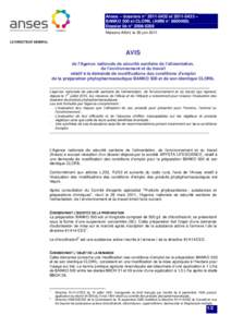 Anses – dossiers n° et – BANKO 500 et CLORIL (AMM n° Dossier lié n° Maisons-Alfort, le 30 juin 2011 LE DIRECTEUR GENERAL