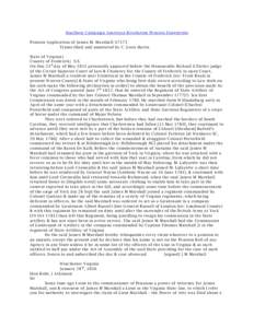 Southern Campaign American Revolution Pension Statements Pension Application of James M. Marshall: S7173 Transcribed and annotated by C. Leon Harris State of Virginia} County of Frederick} S.S. On this 23 d day of May 18