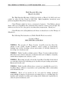 PROCEEDINGS OF THE TIOGA COUNTY LEGISLATURE[removed]Third Regular Meeting March 12, 2013