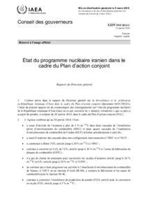 GOV/INF[removed]Status of Iran’s Nuclear Programme in relation to the Joint Plan of Action - French