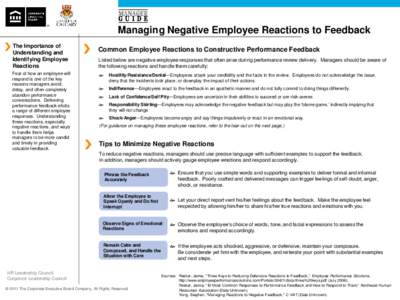 Managing Negative Employee Reactions to Feedback The Importance of Understanding and Identifying Employee Reactions Fear of how an employee will