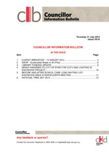 Agenda of Councillor Information Bulletin - 31 July 2014