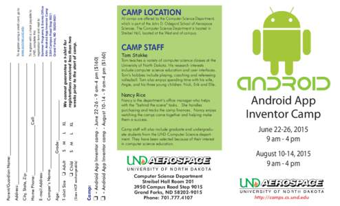 Camp:  ❏ - Android App Inventor camp - Juneam-4 pm ($160) ❏ - Android App Inventor camp - Augustam-4 pm ($160)  XL