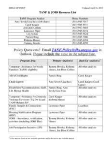 Krager / Federal assistance in the United States / Temporary Assistance for Needy Families / United States Department of Health and Human Services