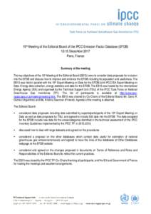 15th Meeting of the Editorial Board of the IPCC Emission Factor Database (EFDBDecember 2017 Paris, France Summary of the meeting The key objectives of the 15th Meeting of the Editorial Board (EB15) were to consid