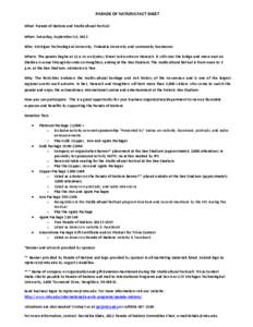 PARADE OF NATIONS FACT SHEET What: Parade of Nations and Multicultural Festival When: Saturday, September 14, 2013 Who: Michigan Technological University, Finlandia University and community businesses Where: The parade b