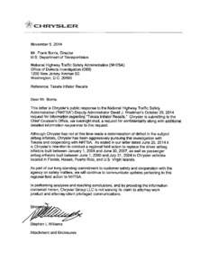 CHRYSLER  November 5, 2014 Mr. Frank Borris, Director U.S. Department of Transportation National Highway Traffic Safety Administration (NHTSA)