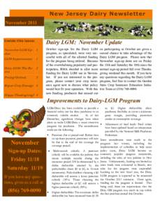 New Jersey Dairy Newsletter November 2011 Inside this issue:  Dairy LGM: November Update