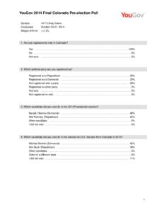 YouGov 2014 Final Colorado Pre-election Poll Sample Conducted Margin of Error[removed]Likely Voters