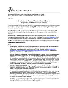 Dr. Magda Havas, B.Sc., Ph.D. Environmental & Resource Studies, Trent University, Peterborough, ON, Canada phone: ([removed]x7882 fax: ([removed]email: [removed] May 5, [removed]Open Letter to Parents, Tea