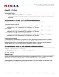 NATIONAL ASSOCIATION OF INTERCOLLEGIATE ATHLETICS ELIGIBILITY CENTER INTERNATIONAL DIRECTORY Republic of Ireland Educational Timeline 