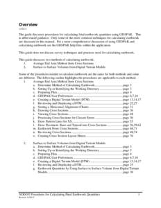 Overview[removed]The guide discusses procedures for calculating final earthwork quantities using GEOPAK. This is abbreviated guidance. Only some of the more common techniques for calculating earthwork are discussed in t