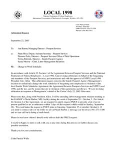 LOCAL 1998 National Federation of Federal Employees International Association of Machinists & Aerospace Workers, AFL-CIO Colin Patrick Walle Secretary-Treasurer