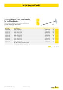 Fastening material  best wood Ejotherm STR H screw-in anchor for insulation boards Screw for insulation boards with a diameter of 6 mm for flush fastening on wooden substrates. Plate diameter: 60 mm.