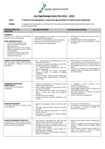 One Page Strategic Action Plan 2014 – 2015 Vision: To achieve sustainable growth in export earnings and delivery of quality tourism experiences  Mission: