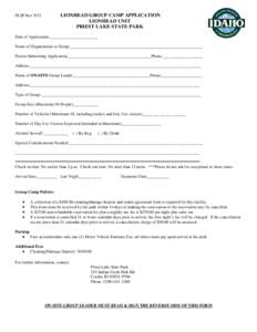 LIONHEAD GROUP CAMP APPLICATION LIONHEAD UNIT PRIEST LAKE STATE PARK PLSP Rev 9/12