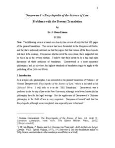 1  Dooyeweerd’s Encyclopedia of the Science of Law: Problems with the Present Translation by Dr. J. Glenn Friesen