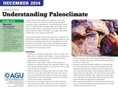 DECEMBER 2014 LEARNING ACTIVITY: Understanding Paleoclimate Grades 6-12 XXXX