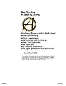 Hay Directory In State by County Oklahoma Department of Agriculture, Food and Forestry 2800 N. Lincoln Blvd.