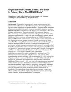 Organizational Climate, Stress, and Error in Primary Care: The MEMO Study