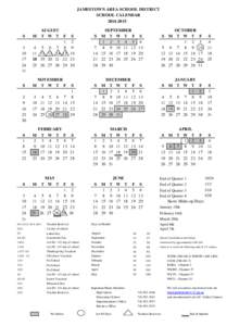 JAMESTOWN AREA SCHOOL DISTRICT SCHOOL CALENDAR[removed]S