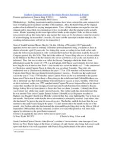 Southern Campaign American Revolution Pension Statements & Rosters Pension application of Francis King W21523 Isabella fn10SC Transcribed by Will Graves[removed]