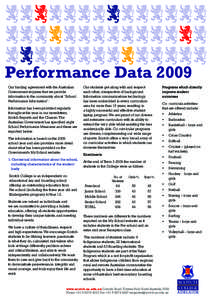 Performance Data 2009 Our funding agreement with the Australian Government requires that we provide information to the community about “School Performance Information”. Information has been provided regularly
