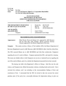 UT 11-10  -  "Use Tax On Property Titled To A Corporation Shareholder" [0r] "Use Tax On Watercraft Purchase"