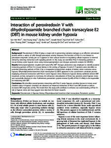 Interaction of peroxiredoxin V with dihydrolipoamide branched chain transacylase E2 (DBT) in mouse kidney under hypoxia