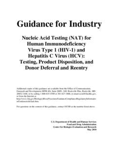 Guidance for Industry - Testing, Product Disposition, and Donor Deferral and Reentry
