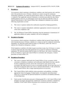 RULE 111 I. Equipment Breakdown - Adopted, Amended, , Breakdown