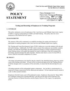Testing and Retesting of Employees in Training Programs, Policy Statement 410.4