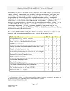 Analytical Methods TO-14a and TO-15: What are the Differences? October 14, 2004