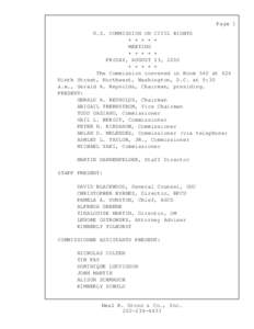 Page 1 U.S. COMMISSION ON CIVIL RIGHTS + + + + + MEETING + + + + + FRIDAY, AUGUST 13, 2010